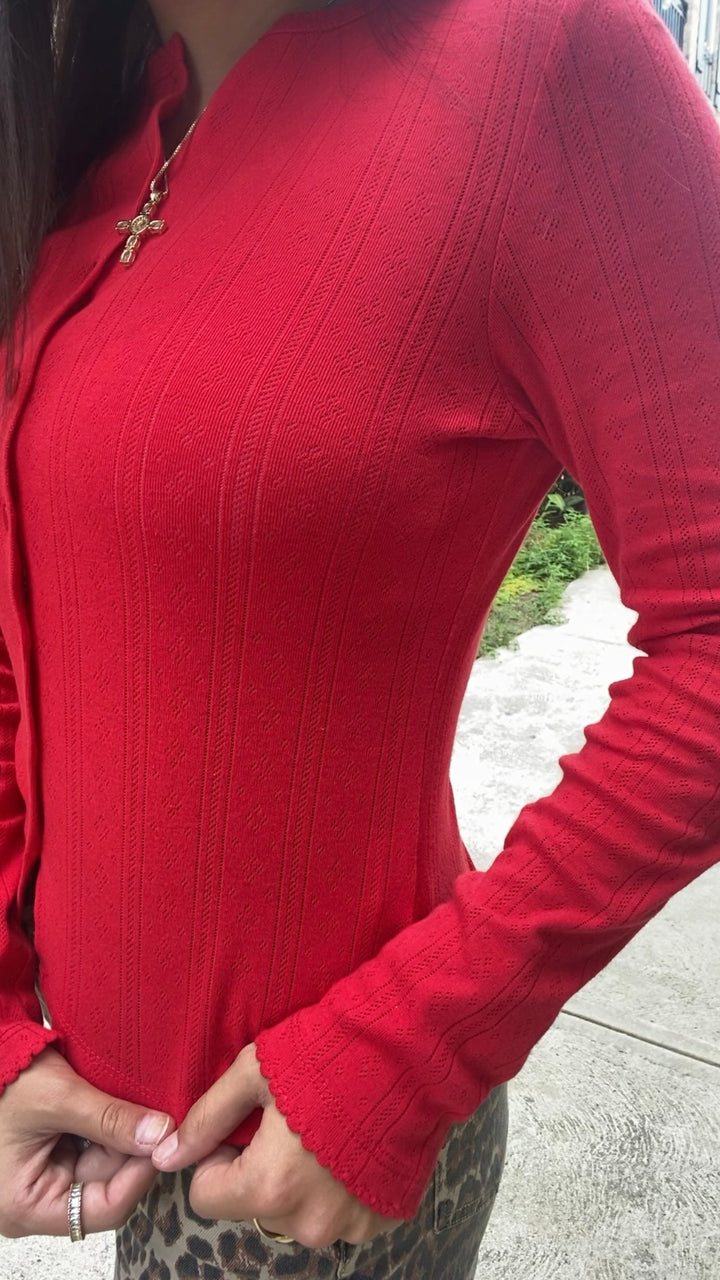 Stargazer Pointelle Cardigan- Cherry Bomb