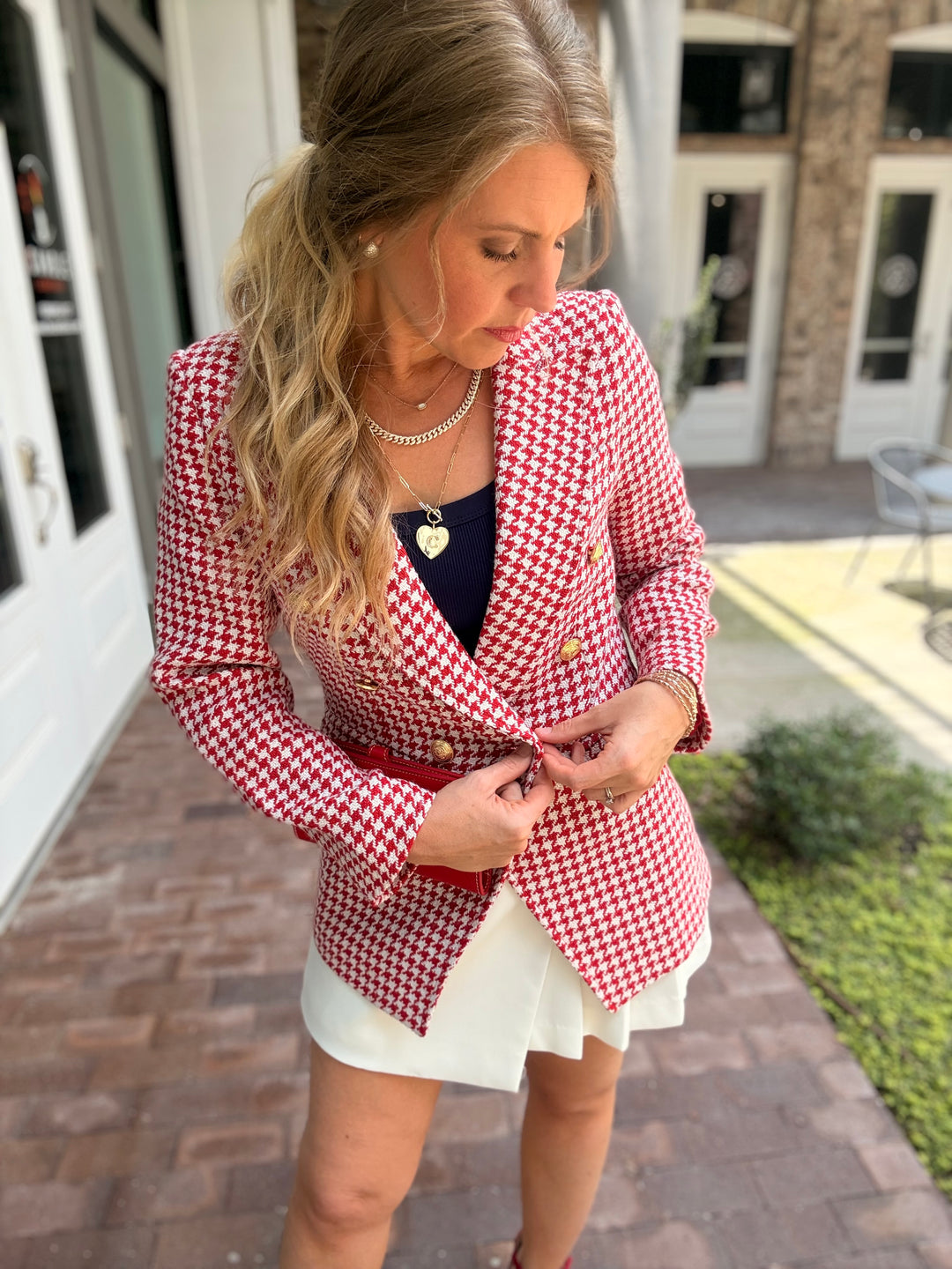 Laurent Blazer- Cherry Houndstooth
