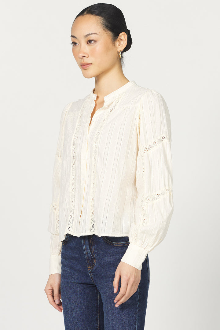 Alberta Long Sleeve Ruffle Blouse- Whitecap Gray