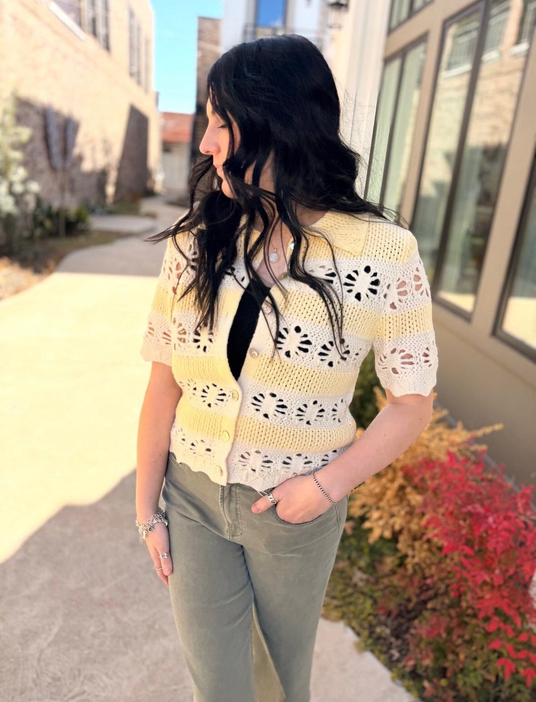 Andrine Crochet Top- Cream/Yellow - L