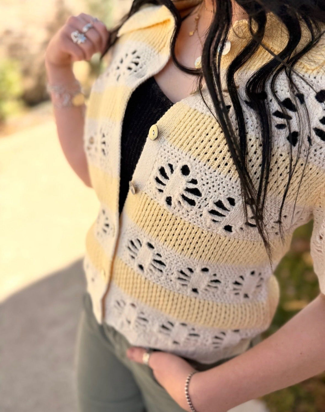 Andrine Crochet Top- Cream/Yellow