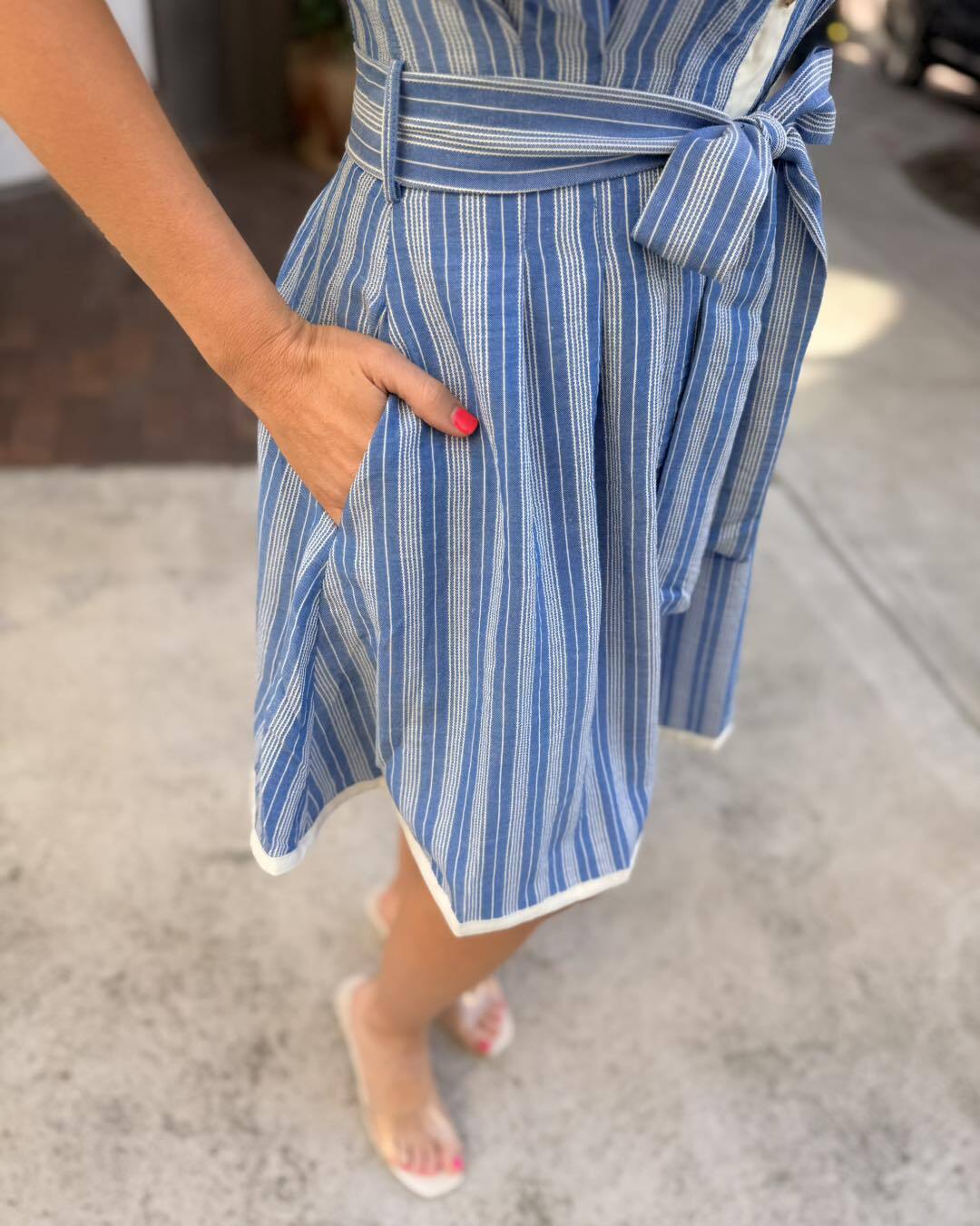 Angel Striped Collared Dress- Lt. Blue