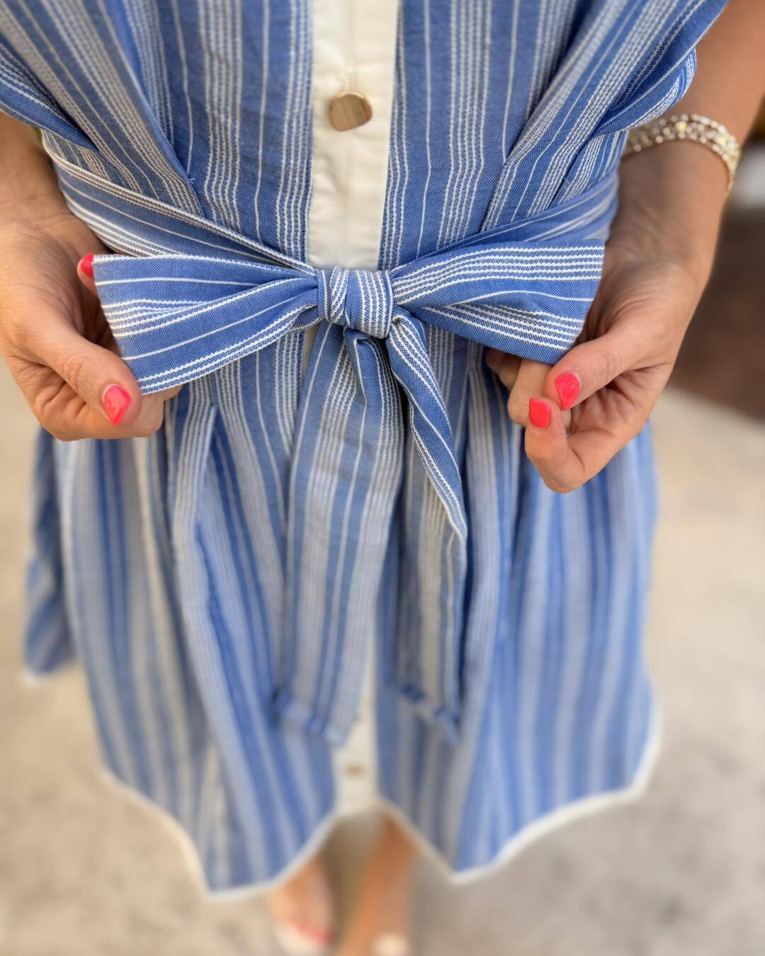 Angel Striped Collared Dress- Lt. Blue