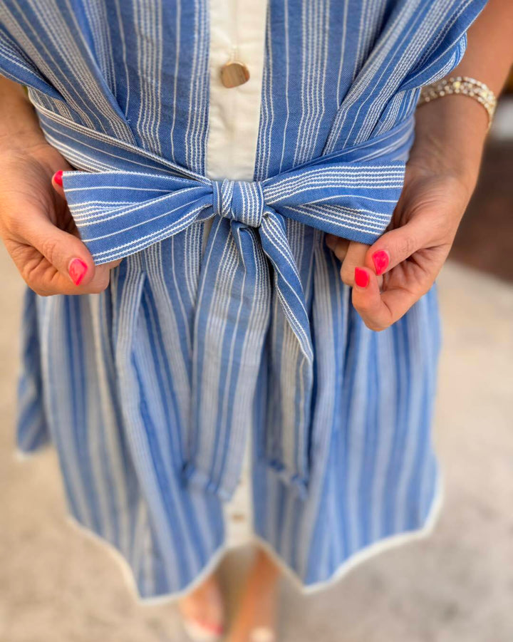 Angel Striped Collared Dress- Lt. Blue