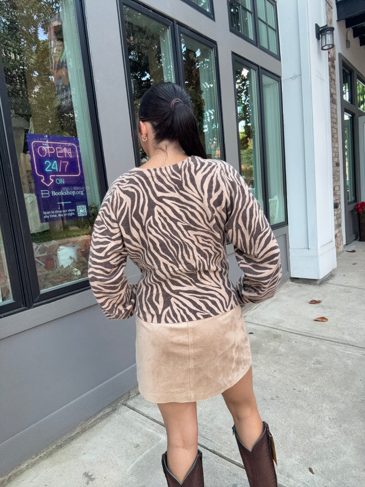 All The Wild Zebra Cardigan- Dark Chocolate
