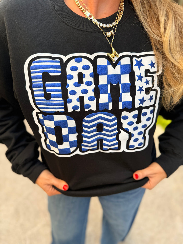 Funky Game Day Sweatshirt w/ Glitter Puff- Black