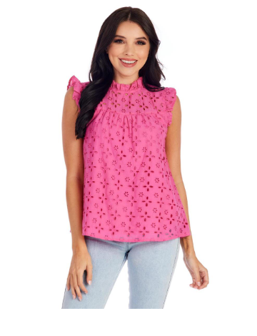 Bianca Eyelet Tank - Pink - S