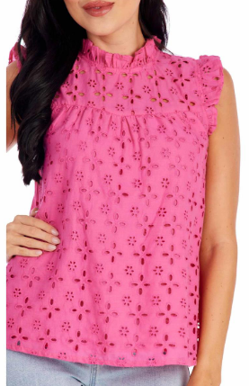 Bianca Eyelet Tank - Pink - S