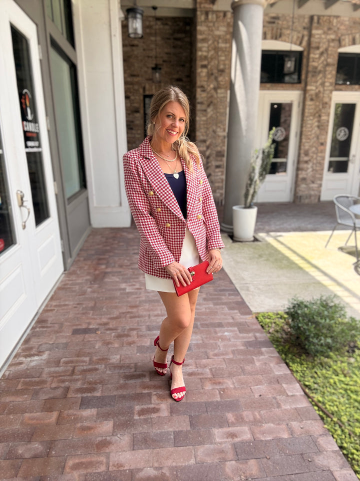 Laurent Blazer- Cherry Houndstooth
