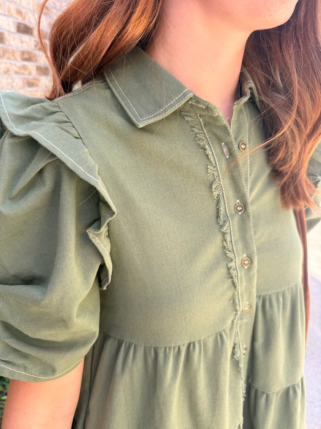 Oli Button Up Dress- Olive