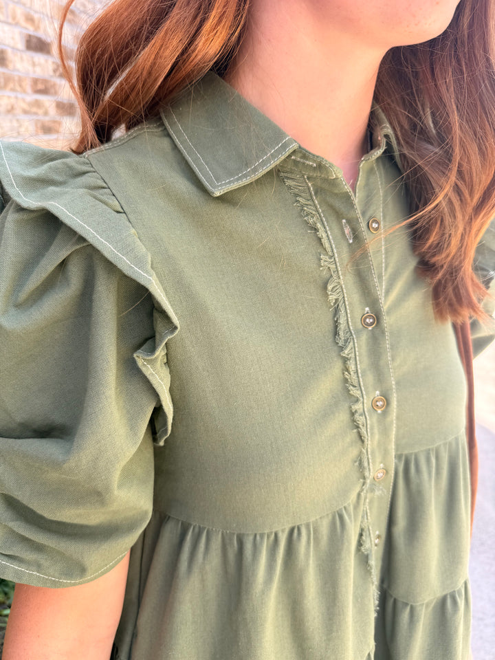 Oli Button Up Dress- Olive