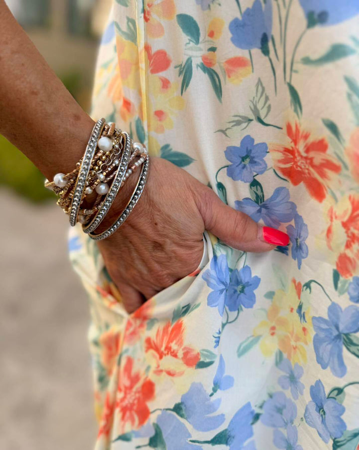 Crissy Floral Midi Dress- Vanilla