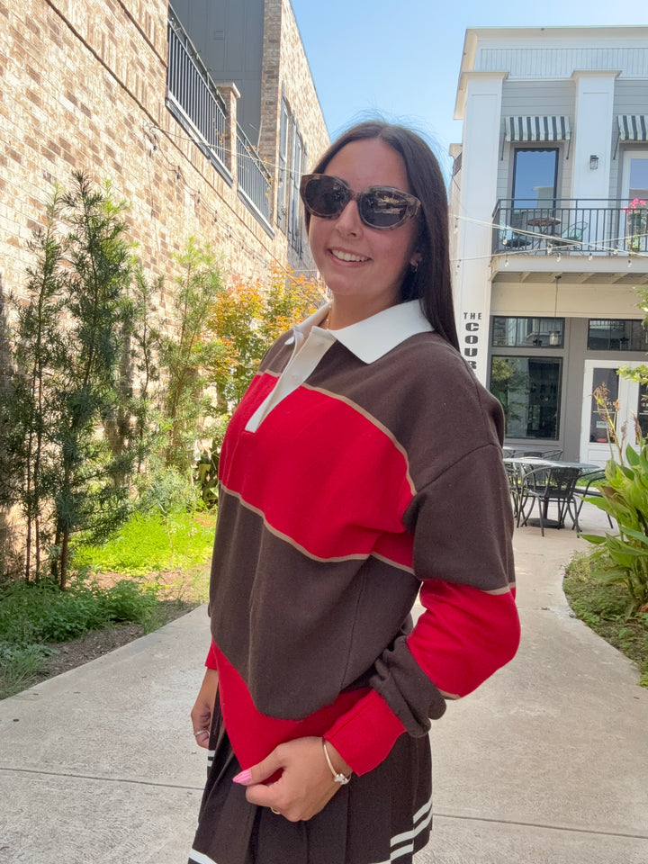 Study Break Polo Sweatshirt Game Day- Red