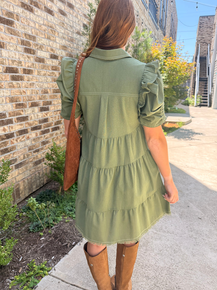 Oli Button Up Dress- Olive
