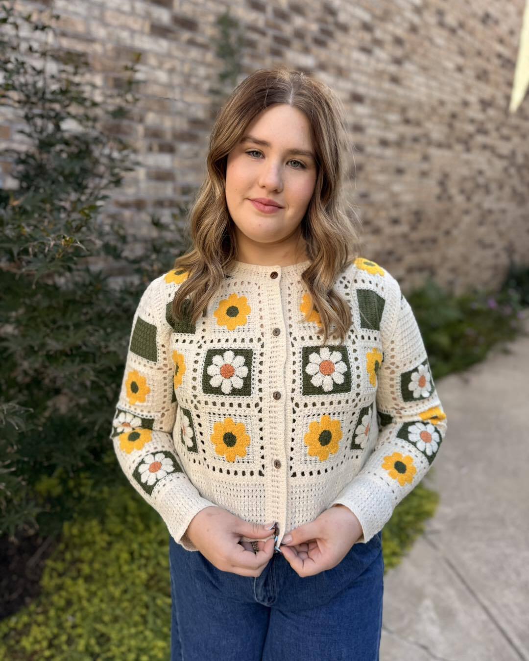 Daisy Square Crochet Cardigan- Yellow