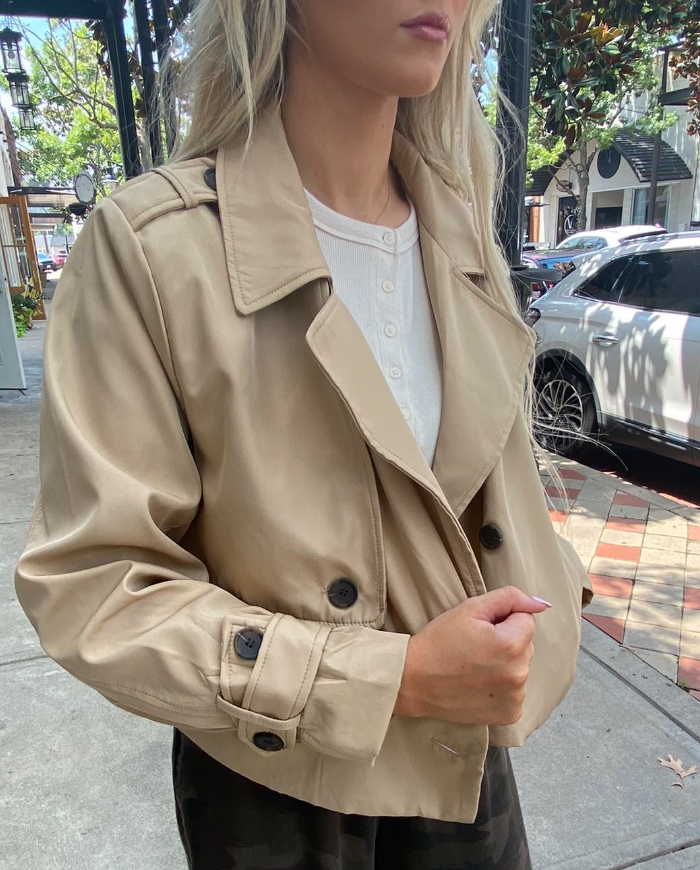 Durbuy Nylon Cropped Trench Jacket- Tan