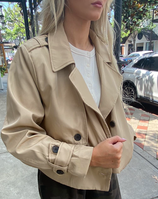Durbuy Nylon Cropped Trench Jacket- Tan - S