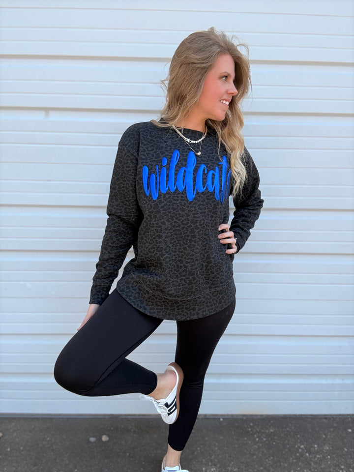 Wildcats Black Leopard Sweatshirt - Blue Metallic Puff