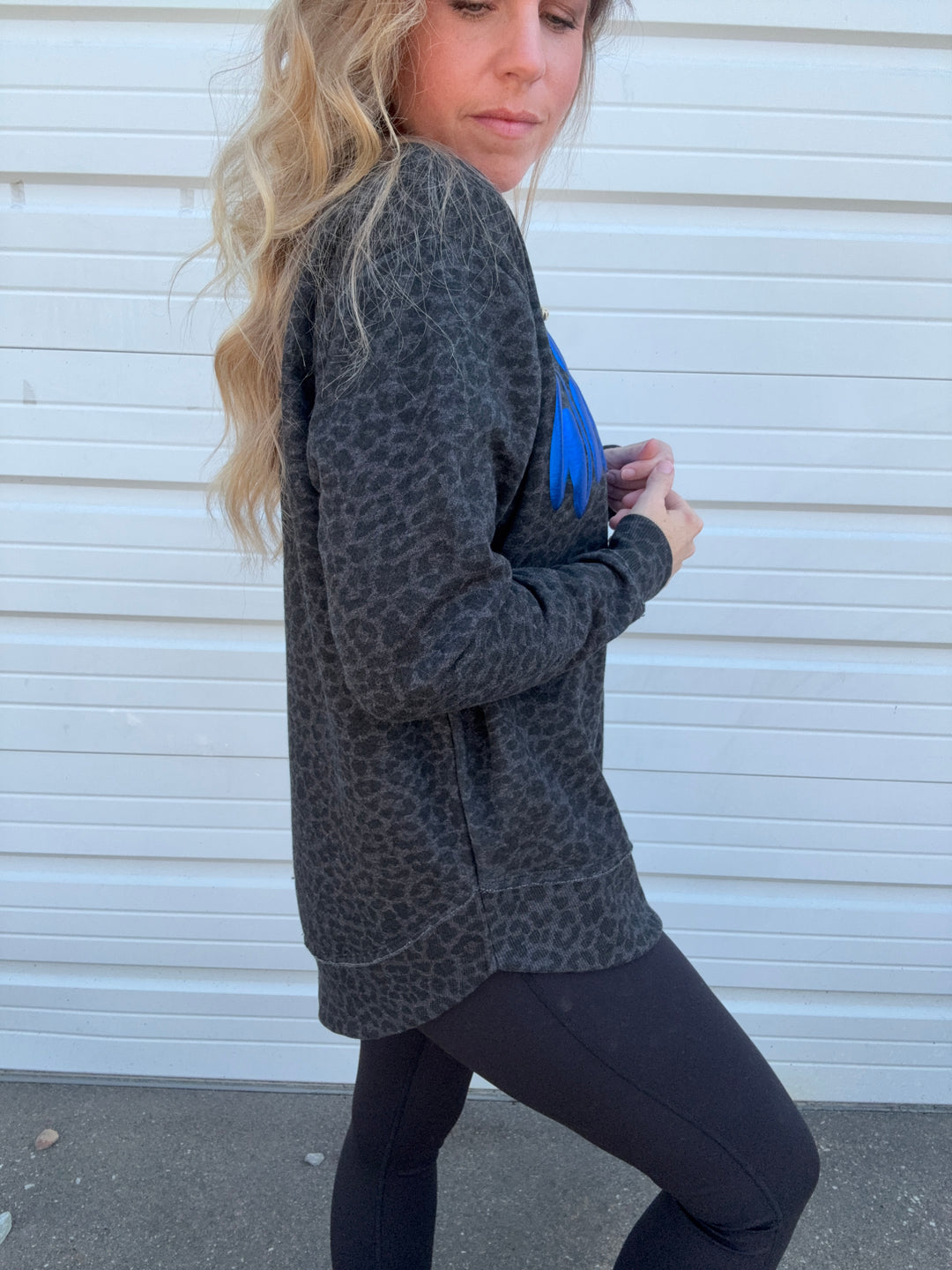 Wildcats Black Leopard Sweatshirt - Blue Metallic Puff