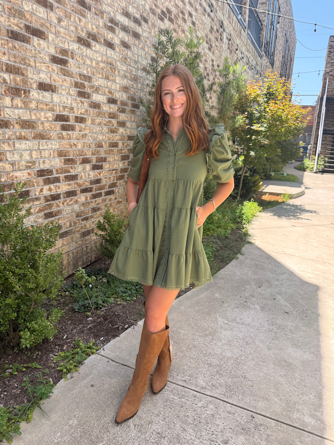 Oli Button Up Dress- Olive