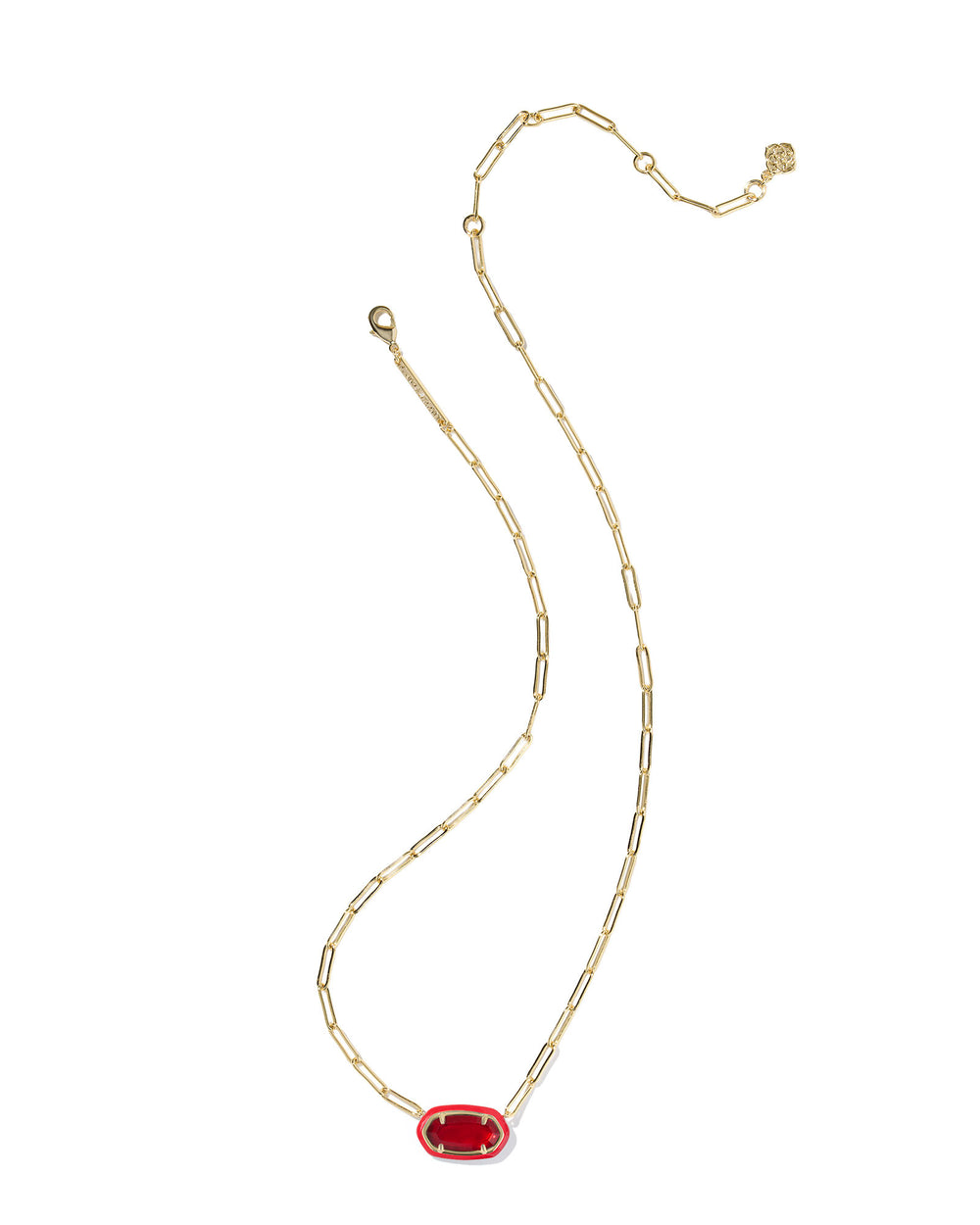 Elisa Enamel Frame Paperclip Necklace Gold Red Illusion