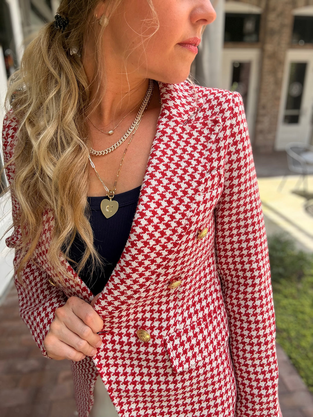 Laurent Blazer- Cherry Houndstooth