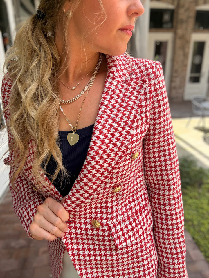 Laurent Blazer- Cherry Houndstooth