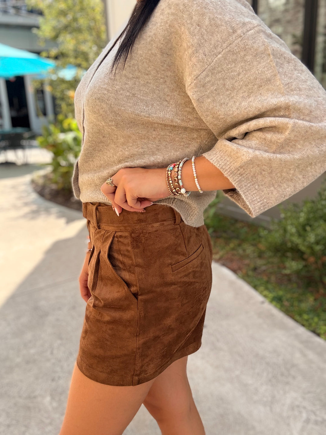 Ivory Suede Short- Saddle Suede