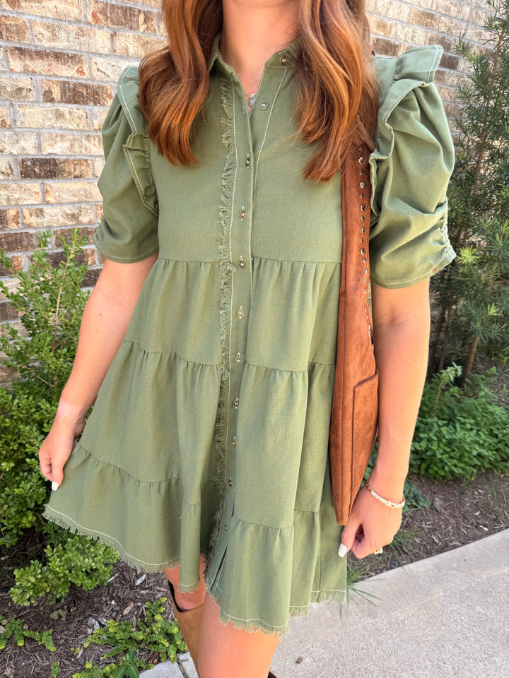 Oli Button Up Dress- Olive
