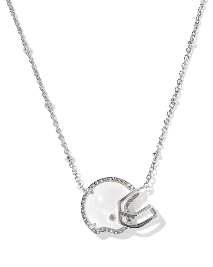 Football Helmet Short Pendant Necklace Silver Ivory Mother Of Pearl