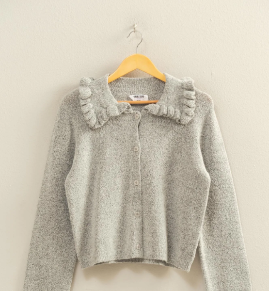 Frida Ruffle Collar Button Down Cardigan - H. Grey