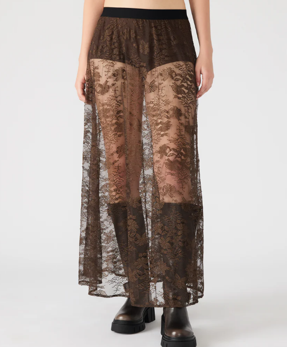Gisela Sheer Lace Maxi Skirt - Dark Espresso - Xs