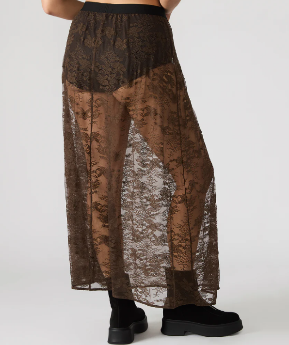 Gisela Sheer Lace Maxi Skirt - Dark Espresso - Xs