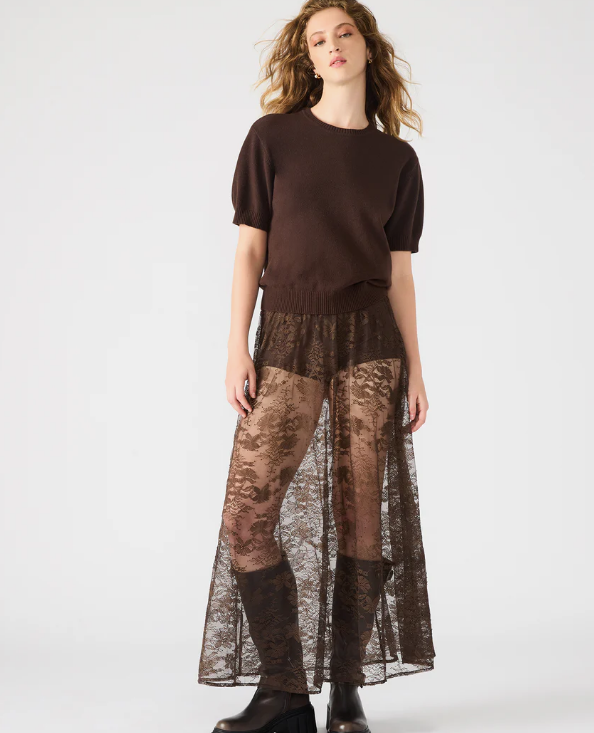 Gisela Sheer Lace Maxi Skirt - Dark Espresso