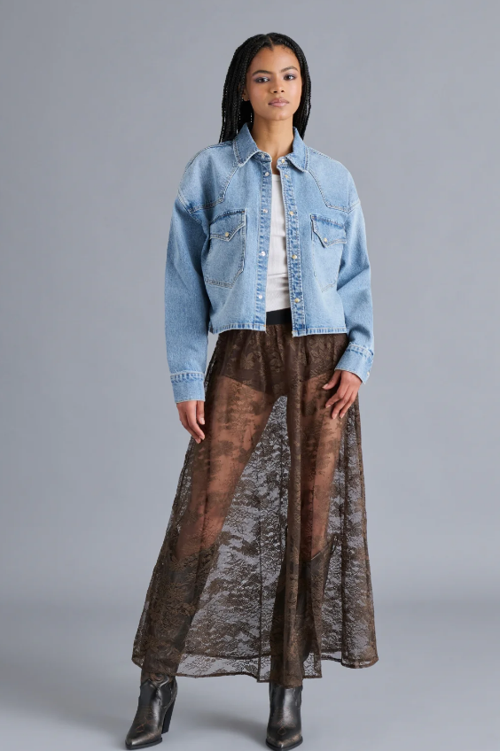 Gisela Sheer Lace Maxi Skirt - Dark Espresso