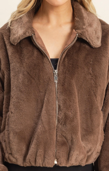 Gus Faux Fur Zip Jacket - Brown - Sm