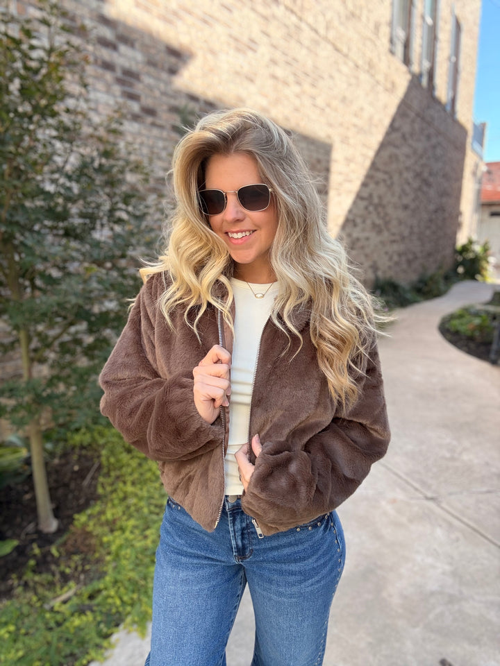 Gus Faux Fur Zip Jacket - Brown - Med