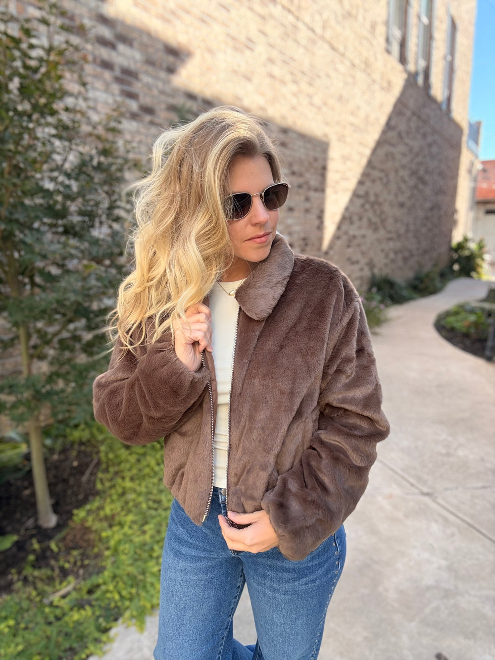Gus Faux Fur Zip Jacket - Brown