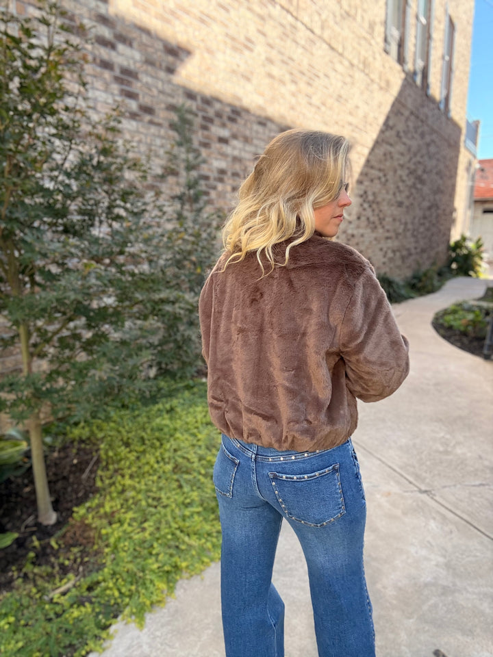 Gus Faux Fur Zip Jacket - Brown - Sm