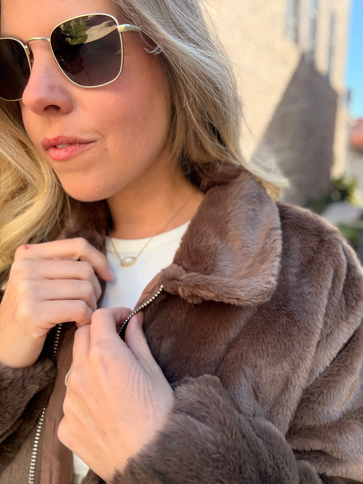 Gus Faux Fur Zip Jacket - Brown