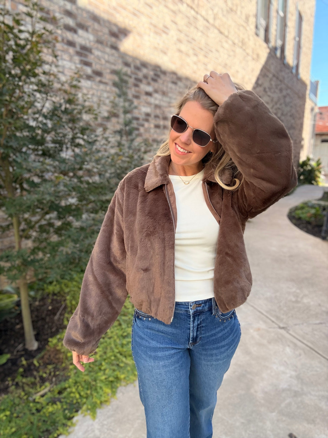 Gus Faux Fur Zip Jacket - Brown - Sm