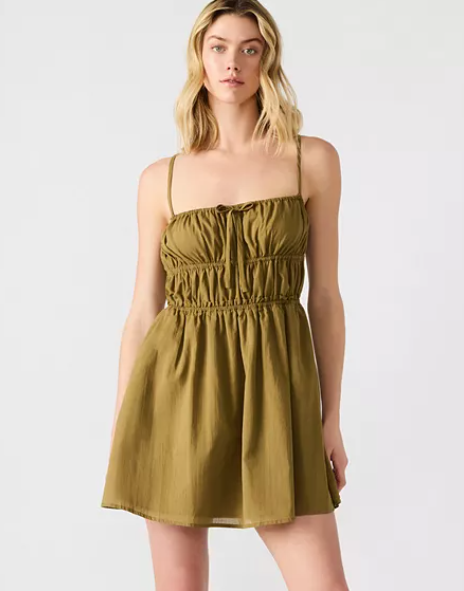 Heather Waist Tie Dress - Olive - Xs