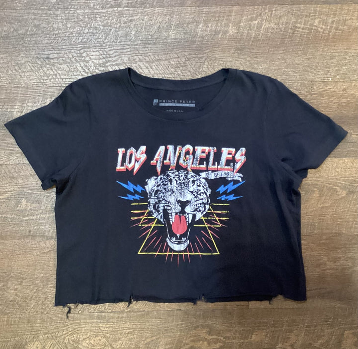 La Tiger Crop Tee- Black - L