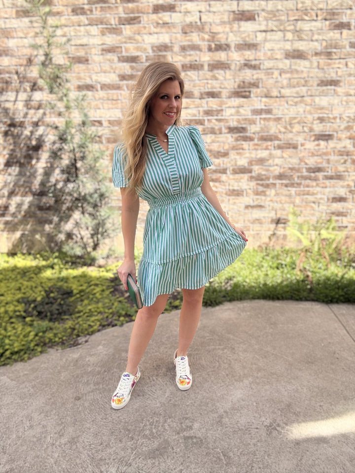 Apple of my Eye Striped Dress - Green Apple - S