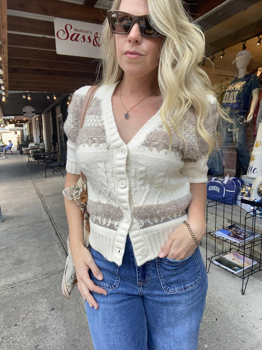 Janae Short Sleeve Button Up Cardigan - Multi Weave