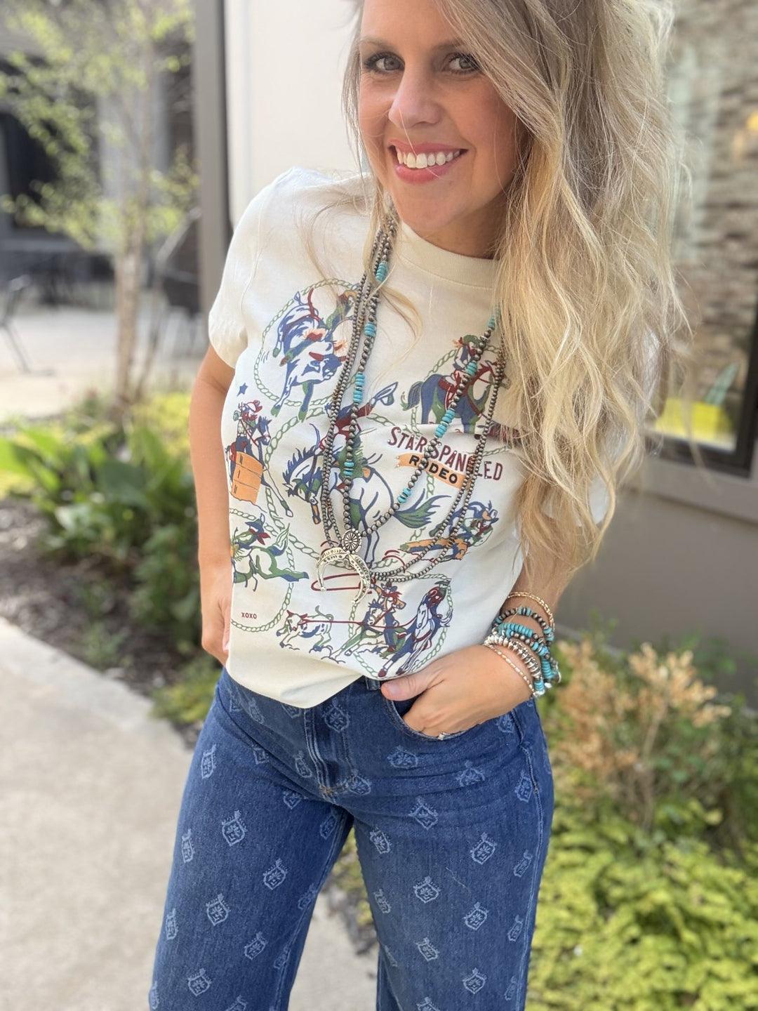 Star Spangled Rodeo Tee- Off White - S
