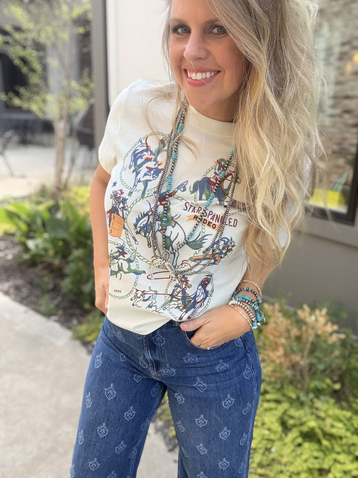 Star Spangled Rodeo Tee- Off White - S