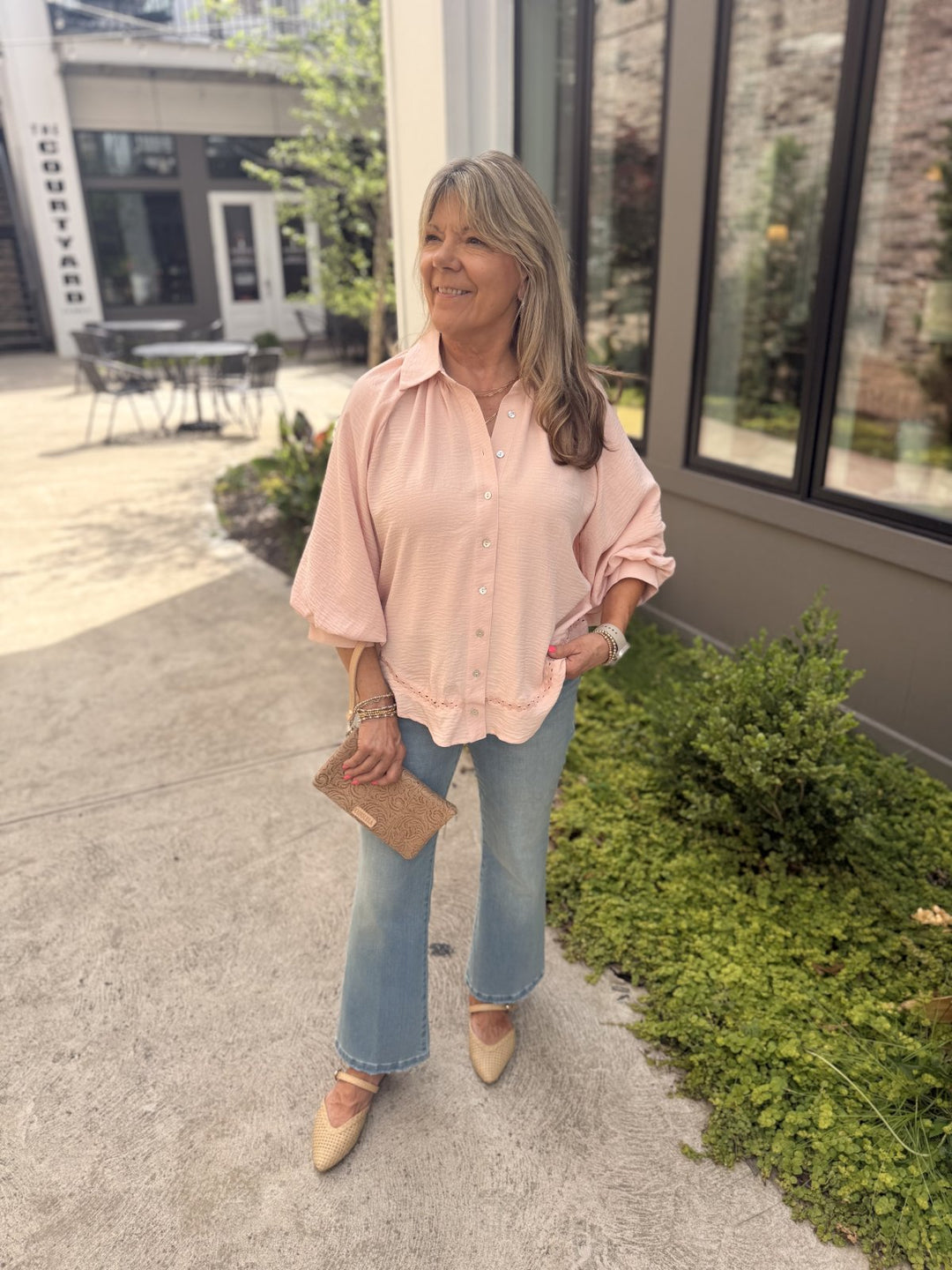 Joli Balloon Sleeve Top- Baby Pink - L