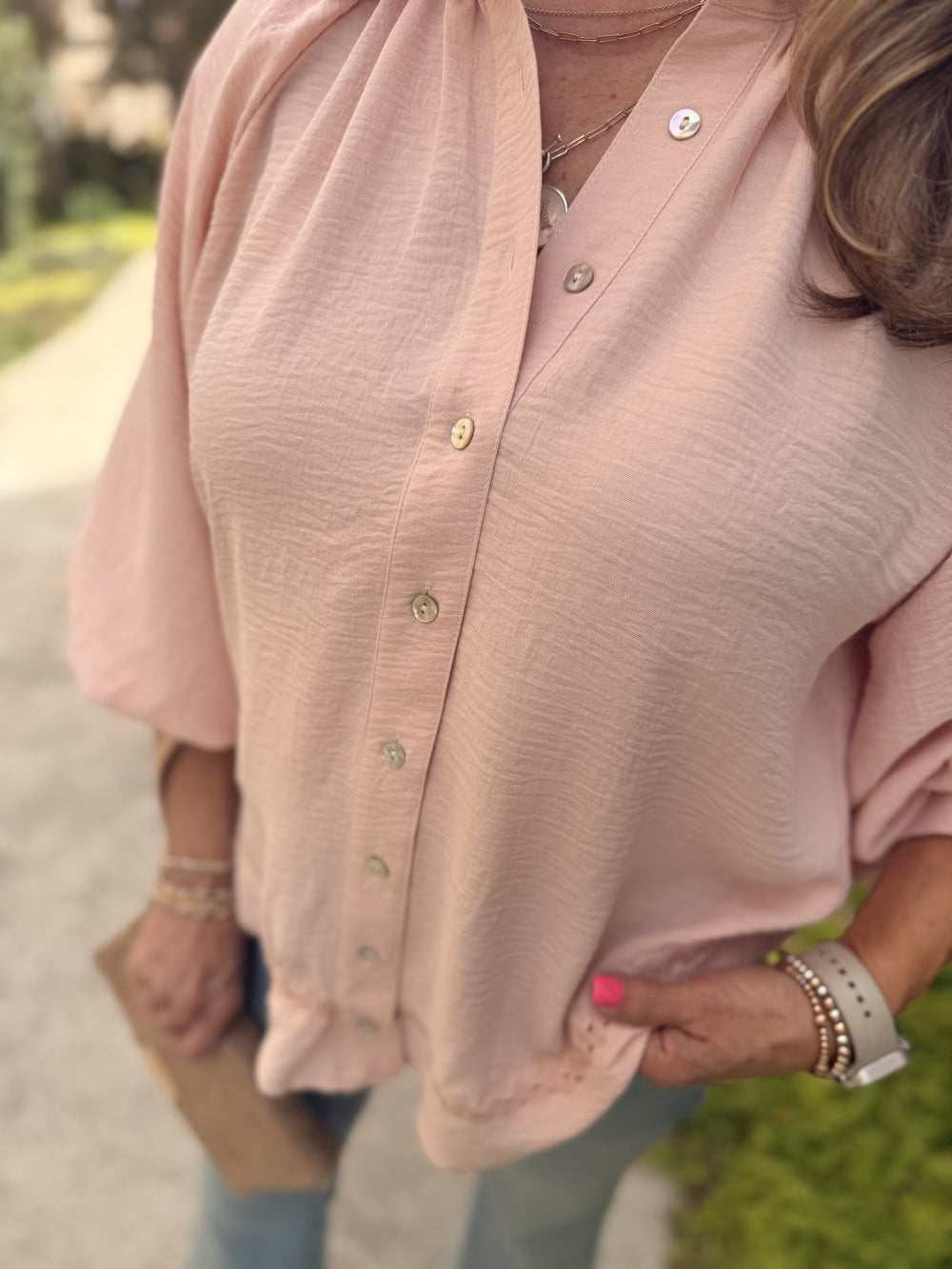 Joli Balloon Sleeve Top- Baby Pink