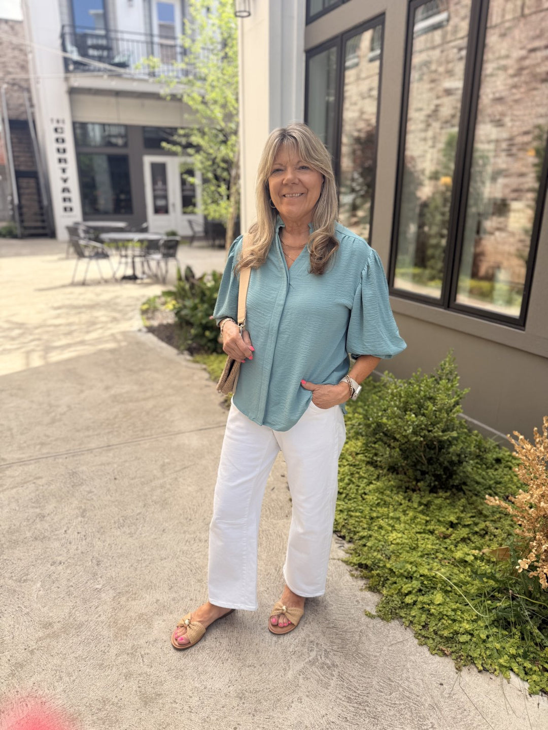 Janice Ruffled Button Down Top- Mint - L